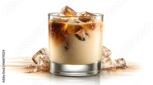 Cream Liqueur Baileys Glass Shot with Ice Isolated