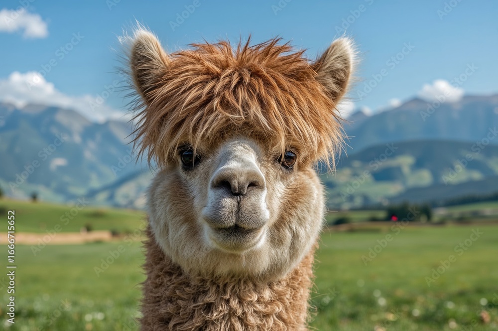 Obraz premium A fluffy alpaca sporting a voluminous afro hairstyle