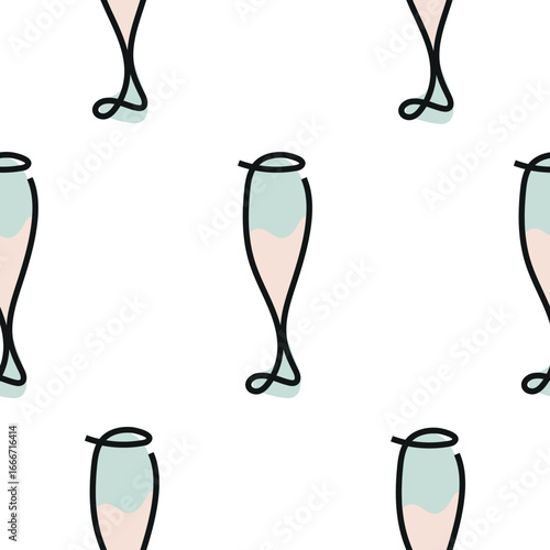 seamless pattern with long champagne glasses in line art style drawn with several light lines and abstract spots, for packaging, textiles or websites