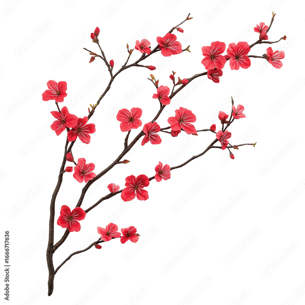 Naklejka premium Vibrant Cherry Blossom Twig Minimalist Illustration