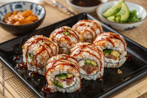 Wallpaper Mural Assorted Sushi Rolls Featuring Tuna, Salmon, Sea Bass, Cream Cheese, Avocado, and Teriyaki Sauce Torontodigital.ca