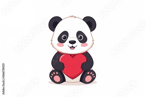 Cute panda with a red bow h...