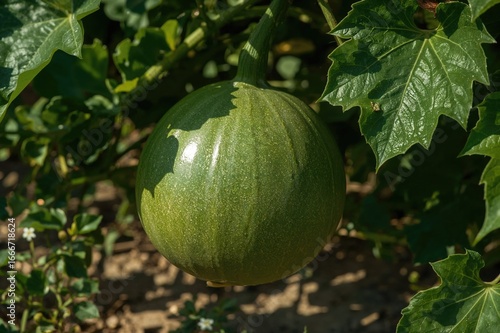 A sizable green squash dang...