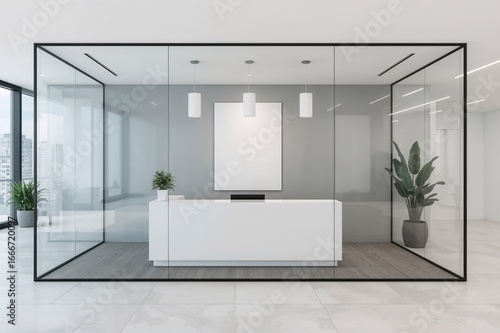 An office with glass walls,...