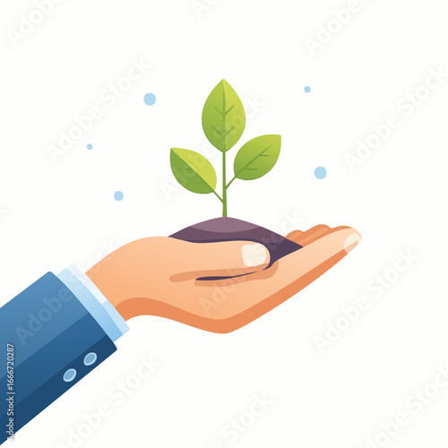 Business Hand Holding Small Plant Illustration
