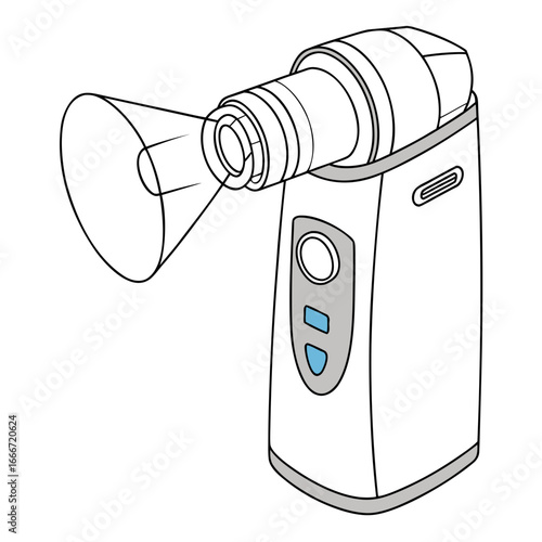 Illustration of a modern portable nebulizer device for respiratory therapy and medication delivery