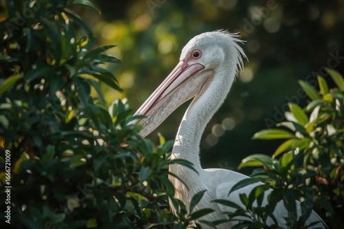 A white pelican partially c...