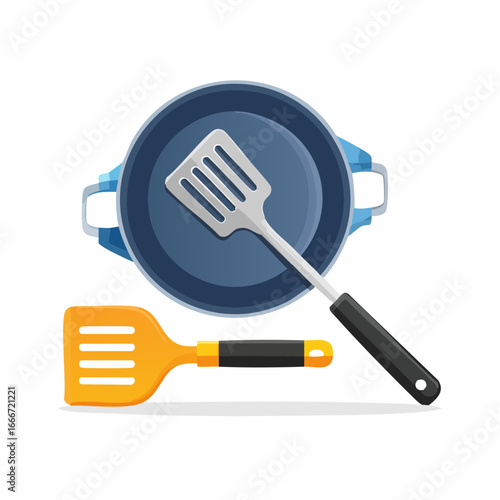 Blue Pan And Orange Spatula Illustration