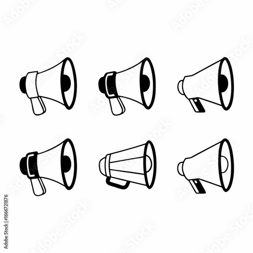 A set of six megaphone illustrations, perfect for announcements and promotions