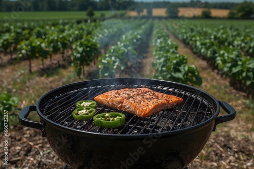 A charcoal barbecue featuri...