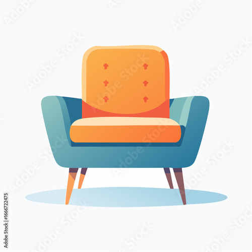 Orange And Teal Retro Armchair Illustration