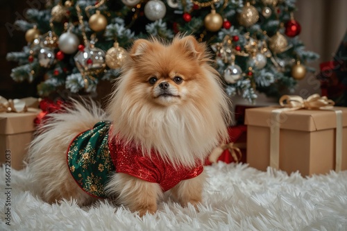 A Pomeranian Spitz wearing ...