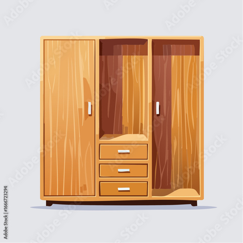 Empty Light Brown Wooden Wardrobe