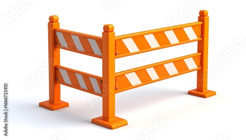 Bright orange and white striped 3D rendered construction barrier, a symbol of safety, work in progress, or Labor Day celebration, isolated on a clean white background.