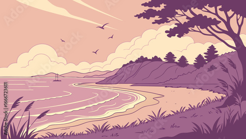 dreamy pastel sunset over the ocean