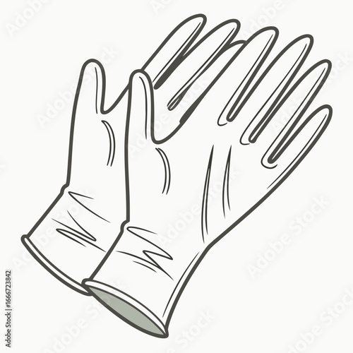 Simple line drawing of two white medical gloves on a plain background