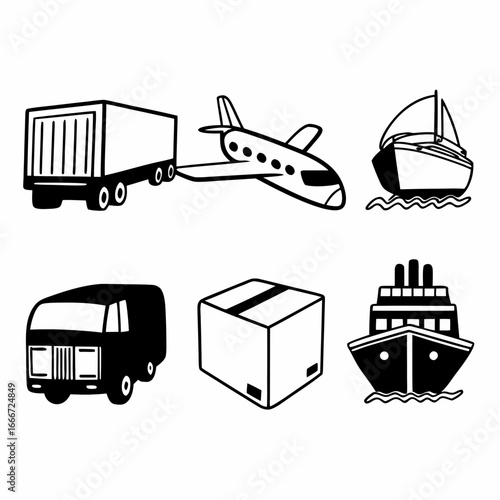 Hand drawn transportation and logistics icons for web and graphic design