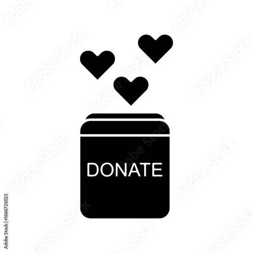 Donation box with hearts above representing giving and charity support. Donation box Charity Icon 