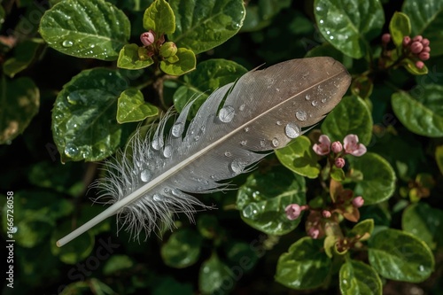 A damp feather resting on f...