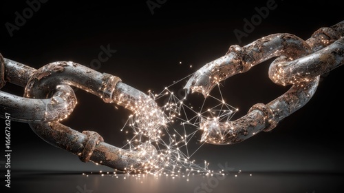 Rusty chain broken, digital sparks