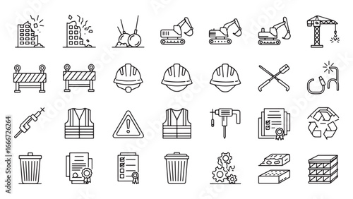 Demolition and construction icon set