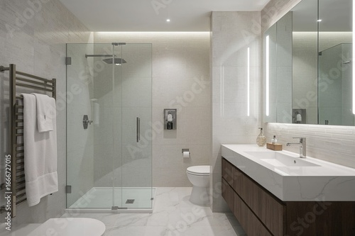 Wallpaper Mural Modern bathroom with minimalist style showcasing a glass shower and stylish fittings Torontodigital.ca