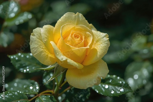 A yellow rose adorned with ...