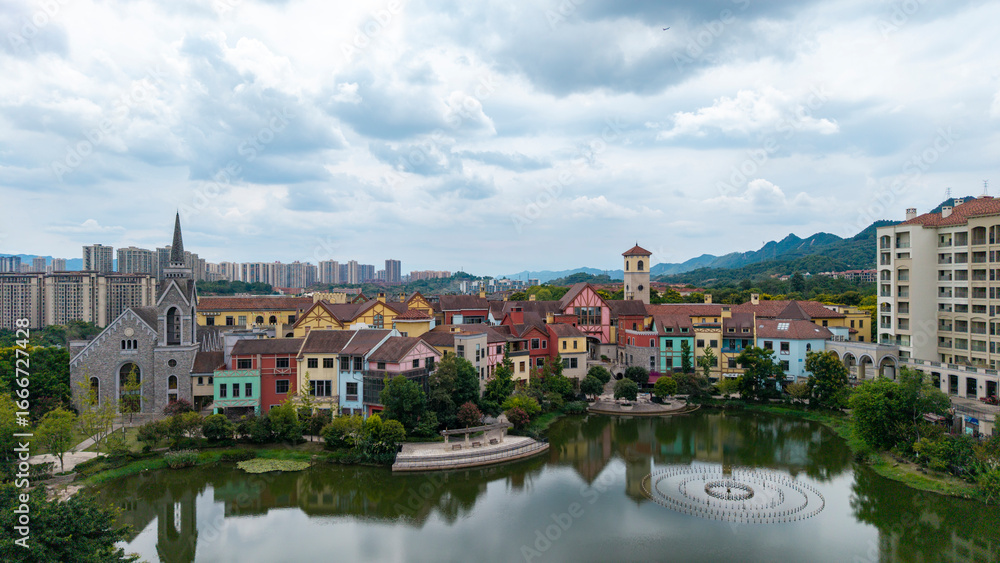 Fototapeta premium The European town by the lake