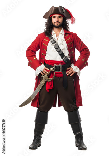 Wallpaper Mural Full body portrait of a man dressed as a classic red coat pirate holding a sword transparent background Torontodigital.ca
