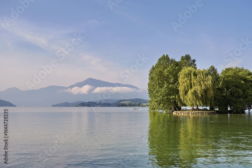 Lake Zug, behind the Rigi, Villette, Park, Cham, Canton Zug, Switzerland