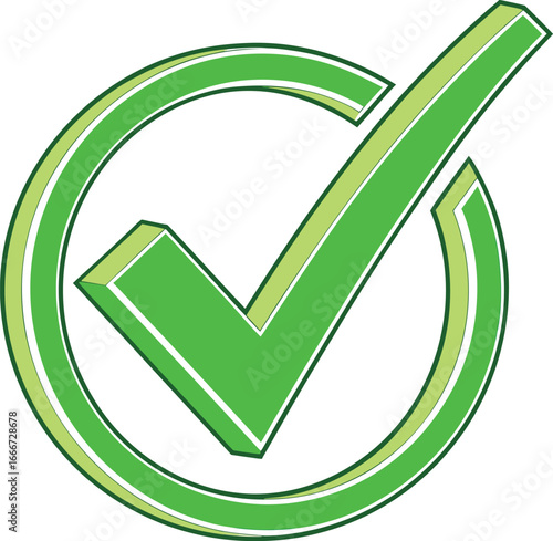 Green check mark inside a circular outline tick correct