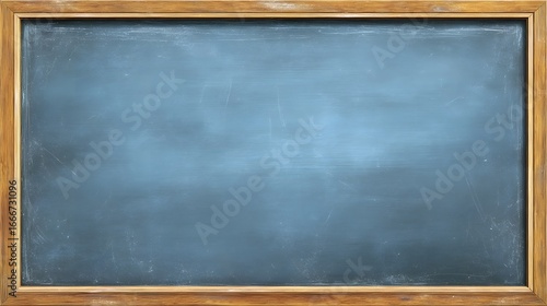 Realistic Blank Blue Chalkboard in Wooden Frame for Visual Presentations and Education