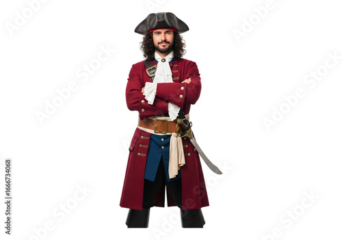Wallpaper Mural Man in historical pirate costume with cutlass and fur hat posing confidently with arms crossed transparent background Torontodigital.ca
