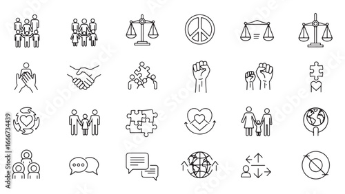 Diversity and inclusion line icon set