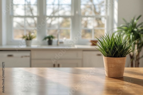Workspace with ample room and spring scenery through the window