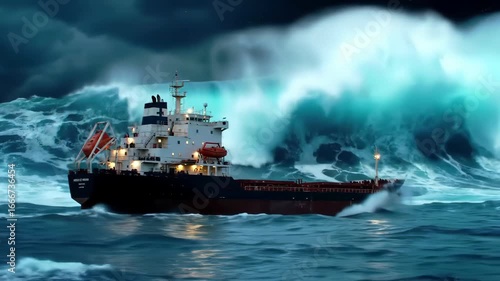 ship in the sea with big wave