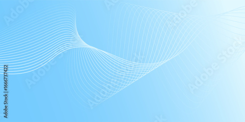Background white wavy glowing lines on a blue background. Futuristic digital high-technology pattern modern