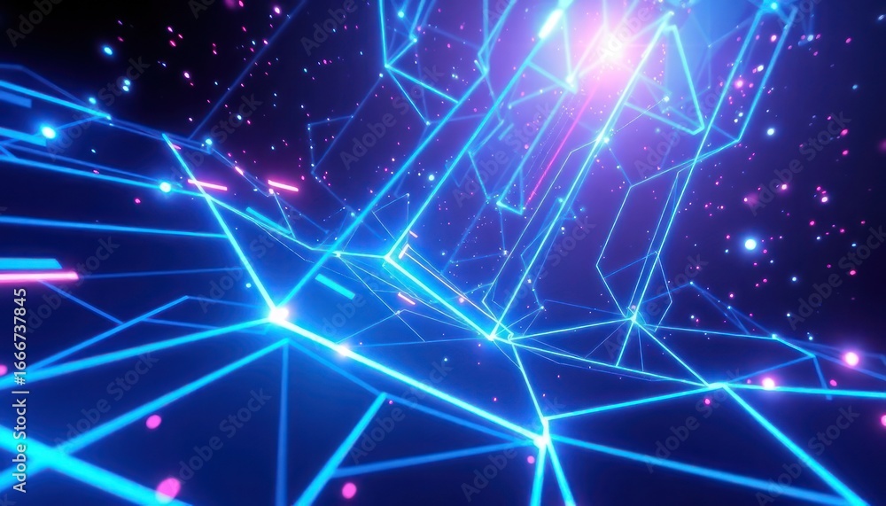 Fototapeta premium Vibrant abstract digital network showcasing data flow and interconnected technology. Ideal for concepts of communication, blockchain, AI, and futuristic business solutions.