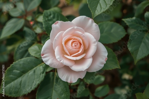 Close-up view of a blush-colored rose
