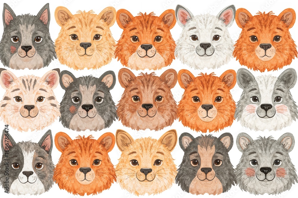 Obraz premium Adorable animal expressions. Sketch-style figures. Flat 2D art.