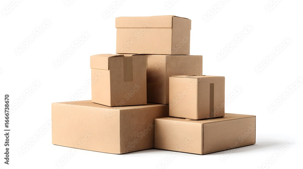 Fototapeta premium Professional Stack of Cardboard Boxes on White Background for Packaging and Storage Solutions