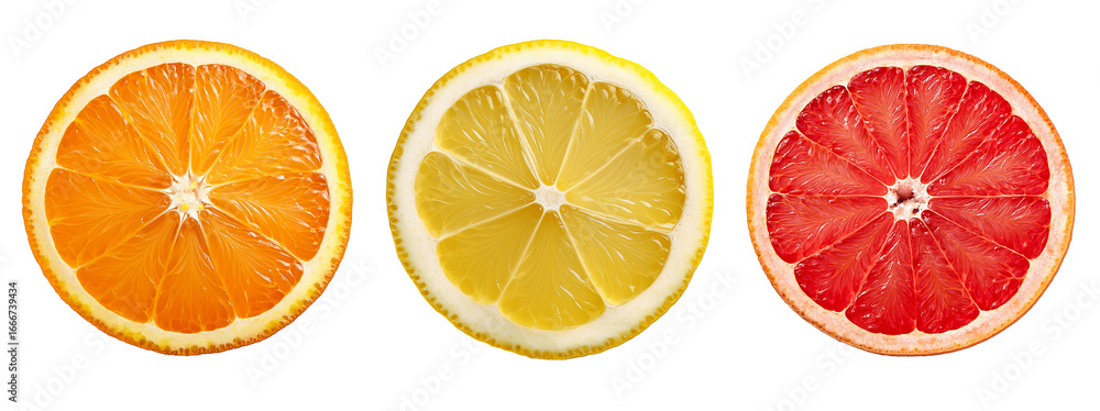 Fototapeta premium slice of orange, lemon, grapefruit isolated on white or transparent
