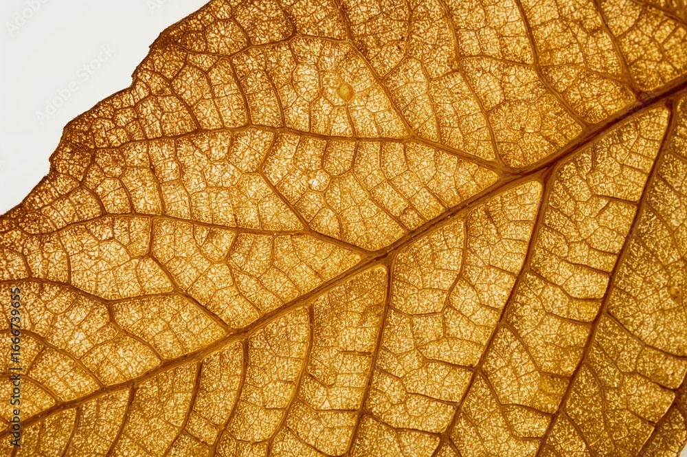 Fototapeta premium Detailed view of the surface of a desiccated yellow fig leaf