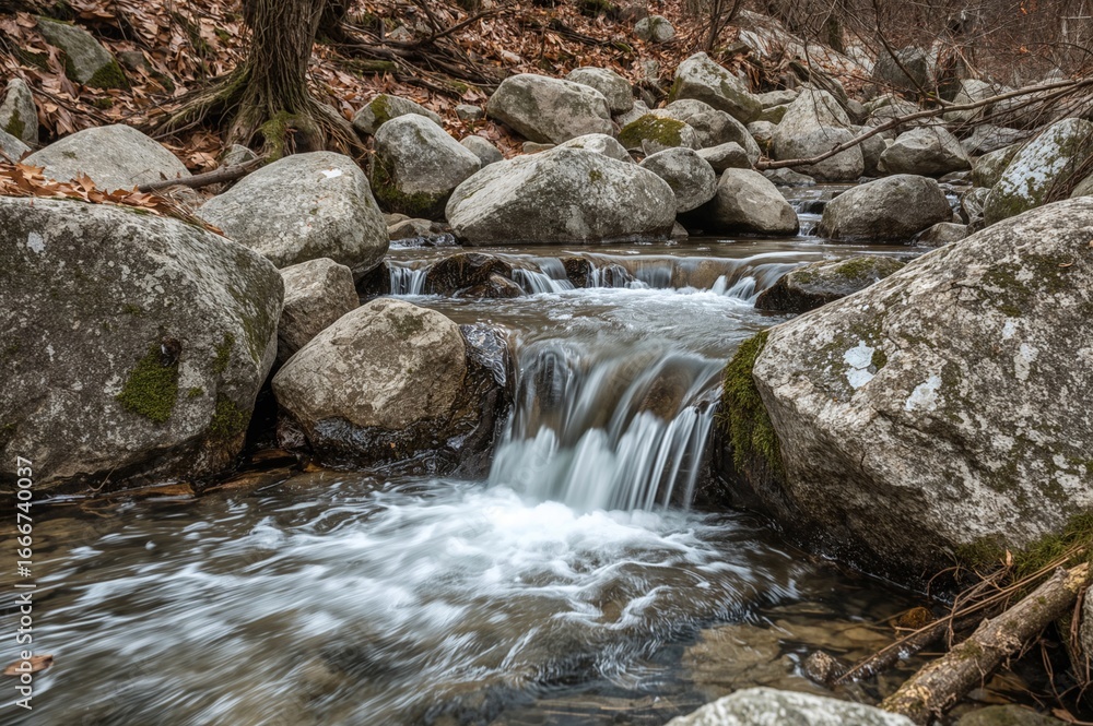 Fototapeta premium Chilly mountain stream cascading over stones