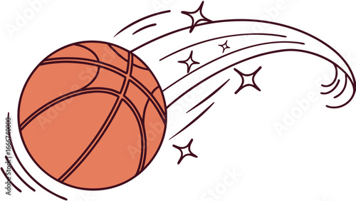 Basketball with motion trails and stars in orange and brown