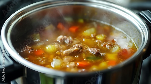 Bitter melon and pork rib soup boiling in a pressure cooker