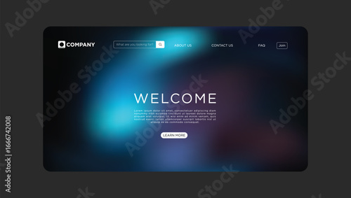 Modern website landing page design with vibrant gradient background and welcome message