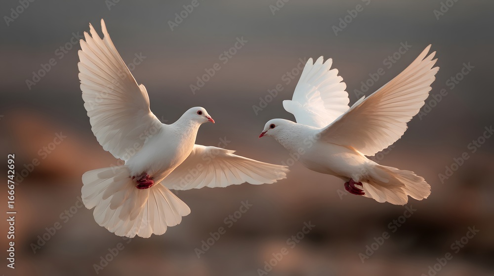 Fototapeta premium Elegant White Doves in Flight - Symbol of Peace and Freedom