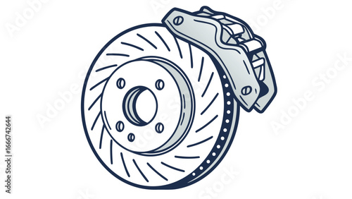 Car brake disc and caliper illustration automobile