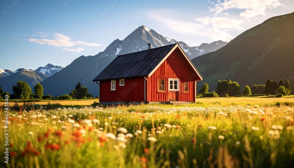 Fototapeta premium house in the middle of the meadow